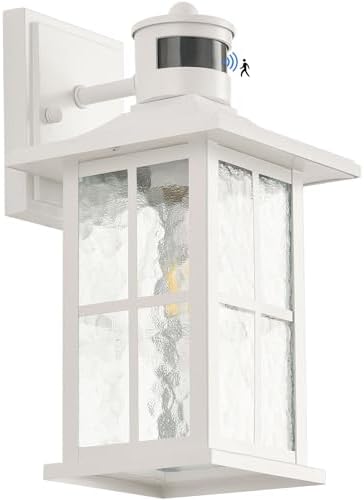 Motion Sensor Outdoor Wall Light White Dusk to Dawn Exterior Porch Lantern
