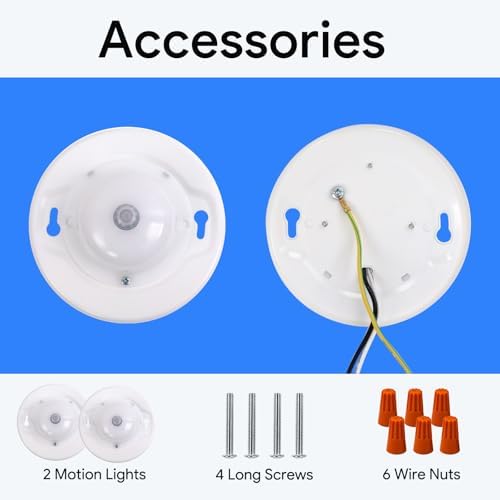 4.7 Inch Motion Sensor Closet Ceiling Lights, LED Under Cabinet Lights Wired, Flush Mount Ceiling Lighting Fixtures for Laundry Room, Basement, Hallway, Wet Location, 120V, 4000K, White, 2 Pack