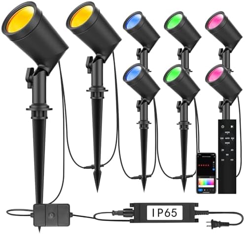 SUNTHIN 8 Pack RGBW Landscape Lights, Smart Color Changing Spot Lights