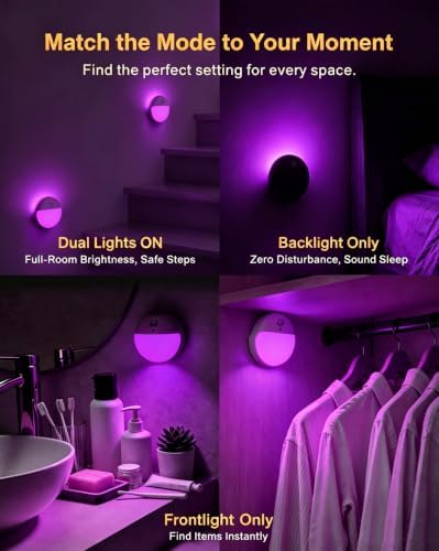 YUNLEX Purple Motion Sensor Night Light Battery Operated, Dim Sticky Light