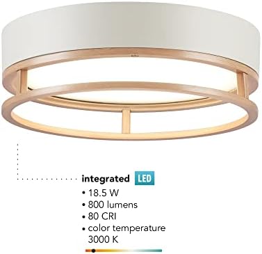 Globe Electric 66000038 18.5W LED Integrated Outdoor Indoor Flush Mount Ceiling Light Fixture, Matte White, Wood Toned Accent, Home Improvement, Front Porch Lighting