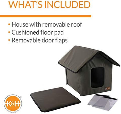 K&H Outdoor Cat House, Weatherproof Shelter for Outside Pets, Olive/Olive