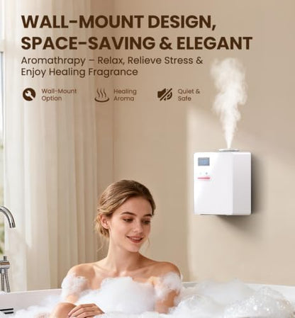 Waterless Essential Oil Diffuser with 2 x 100ML Oils, 5000 Sq.Ft Whole House Scent Machine, 200ml Cold Air Fragrance Diffuser with Bluetooth App Control for Home Hotel Office, White