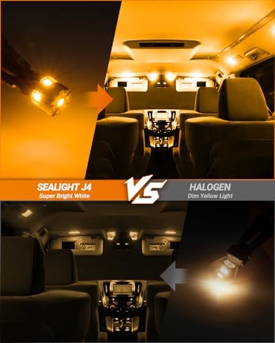 SEALIGHT 194 Led Bulb, 2000K Amber 168 T10 Led License Plate Light 600% Brightness Replacement Bulbs For Trunk, License Plate Dome Map Door Courtesy Light (Pack Of 4)