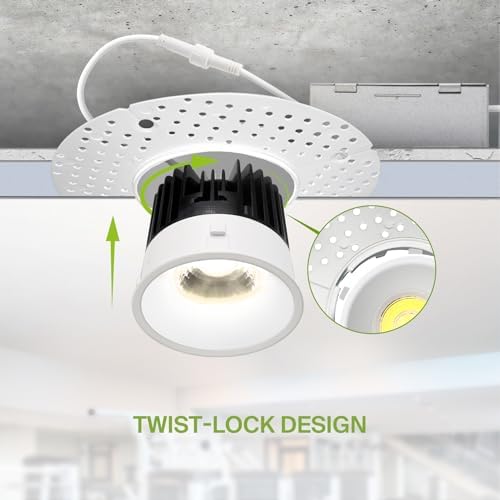 ASD 4 Inch Trimless LED Recessed Ceiling Light Fixture, 120-277V Multi-Voltage Commercial Downlight, 15W 1082 Lumens, 5CCT 2700K-5000K, 0-10V Dimmable, CRI90+, Anti-Glare, IC & Wet Rated, ETL