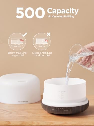 InnoGear 500ml Essential Oil Diffuser for Home Cool Mist Humidifier, Brown