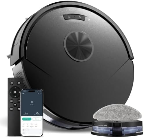 Robot Vacuum and Mop Combo, 8000Pa Strong Suction 2 in 1 Vacuum Robot with Mopping, with Schedule, Wi-Fi/App/Remote, Self-Charging, Slim, Ideal for Hard Floor, Pet Hair, Low-Pile Carpet