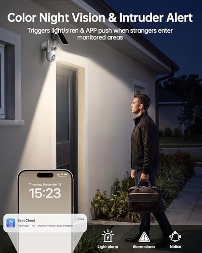 Solar Security Camera Outdoor Wireless: Dual-Lens 2K(2MP Wide-Angle & 2MP PTZ) Cameras System, No Subscription Fee, 360° Pan & Tilt, Human Auto Tracking, Color Night Vision 32GB Local Storage 4 Pack