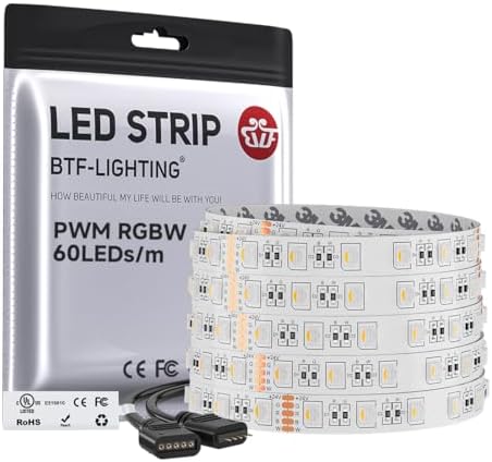 BTF-LIGHTING RGBW LED Strip Warm White 16.4ft 60LED DC24V UL Listed IP30