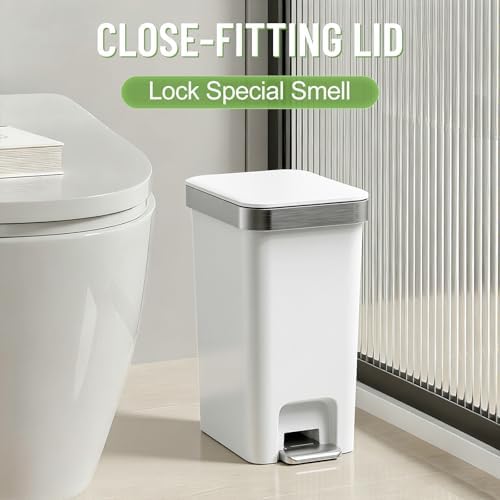 2 Pack Bathroom Trash Can with Lid 2.6 Gallon,Step Pedal Small Basket