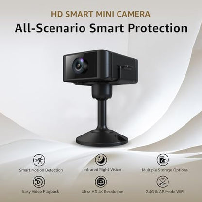 4K Hidden Camera, Wireless Mini Spy Camera with WiFi, Night Vision, Motion Detection Alerts, App Remote View, Rechargeable Battery, SD Card & Cloud Storage, Nanny Cam for Home, Office and Pets, Black