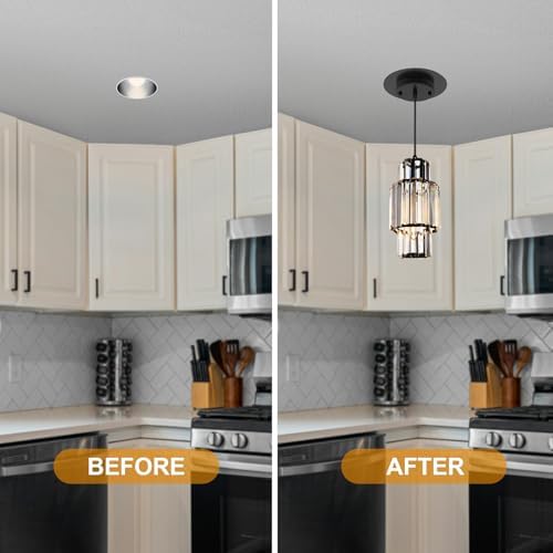 5" and 6" Recessed Can Light Conversion Kit, Fixture Upgrade, Pendant & Hanging Light, Ceiling Fan Compatible, 7¾ Inch Flat Steel Ceiling Medallion, Black Finish