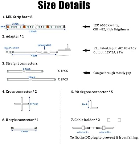 WOBANE LED Display Light Kit, Set of 8x12 inch LED Strip Bar, 6000K White