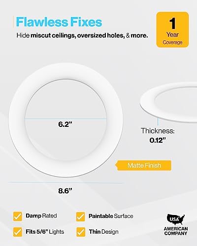 Sunco 12 Pack 6 Inch Recessed Light Goof Ring, White, Matte Finish