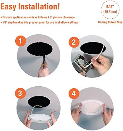 HALO HLB Recessed Lighting 6 Inch LED Thin Canless, Dimmable w/Selectable Color Temperatures, 6-Pack -HLB6099FS1EMWR-6PK
