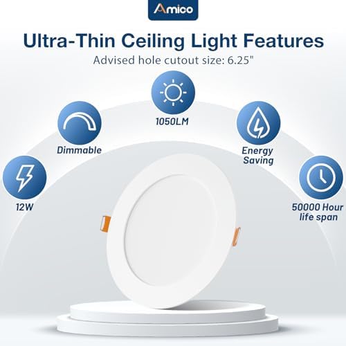 Amico 36 Pack 6 Inch 5CCT Ultra-Thin LED Recessed Ceiling Light, 5CCT, 12W