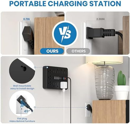 2 Pack JouleLoom Power Strip Surge Protector with 11 Outlets, 4 USB and 2 USB C Ports, 5 Ft Extension Cord, Flat Plug, Wall Mount, Overload Protection Desk USB Charging Station for Home, Office