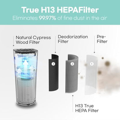 IMUNSEN M-003B True HEPA 13 Filter Air Purifier for Car, Desk, and Office with Carbon Deodorization Filter, 4-Stage Filtration, Smoke, Odors, Allergens, USB Port 5V, Made in Korea - Black
