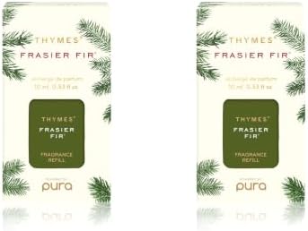 Thymes Pura Refills – 2 Pack of Oil Diffuser Scents – Long-Lasting Pura Diffuser Refills – Premium Home Fragrance – Notes Siberian Fir Needles, Cedarwood & Sandalwood (Frasier Fir, Pack of 2)