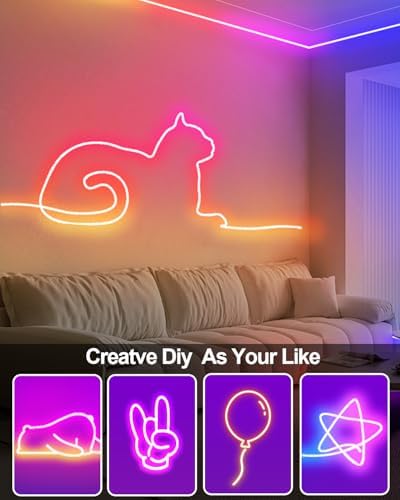 16.4Ft Smart Neon Rope Lights USB, LED Rope Lights IC & RGB Color Changing