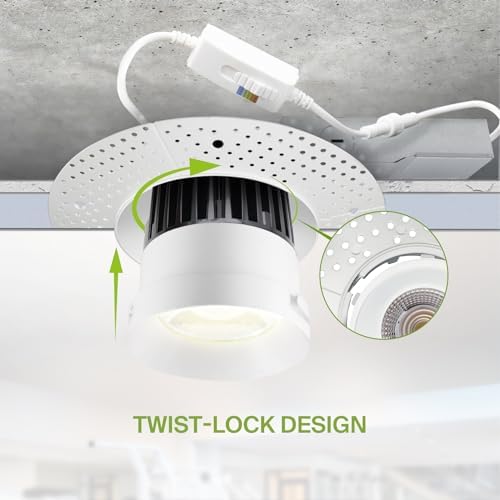 ASD 6 Inch Trimless LED Recessed Ceiling Light Fixture, 120-277V Multi-Voltage Commercial Downlight, 24W 2023 Lumens, 5CCT 2700K-5000K, 0-10V Dimmable, CRI90+, Anti-Glare, IC & Wet Rated, ETL, 12 Pack