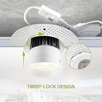 ASD 6 Inch Trimless LED Recessed Ceiling Light Fixture, 120-277V Multi-Voltage Commercial Downlight, 24W 2023 Lumens, 5CCT 2700K-5000K, 0-10V Dimmable, CRI90+, Anti-Glare, IC & Wet Rated, ETL