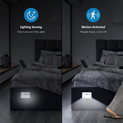 AMIR 2 Pack Mini Motion Sensor Stair Light for Indoor, Battery-Powered LED Night Light, 40 Lumen 6500K, Cordless Closet Lights, Safe Lights for Stairs, Hallway, Bathroom, Kitchen, Cabinet