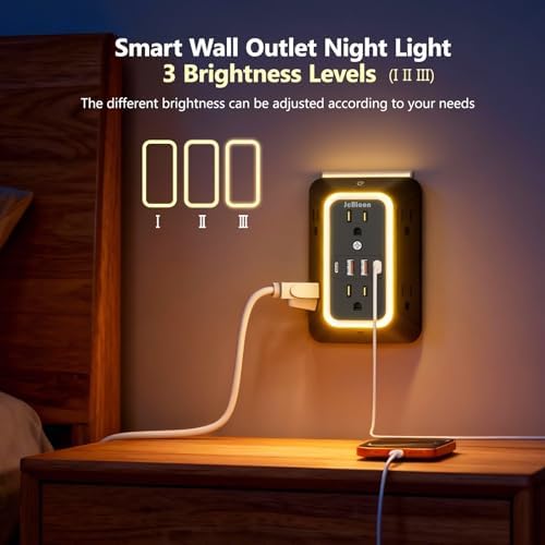 2 Pack Outlet Extender Power Strip, Multi Plug Outlet Surge Protector, 6 AC Surge Protector Outlets with 4 USB Ports (2 USB C) and Night Light, 1050J 3-Sided Wall Outlet for Home Travel Office -ETL