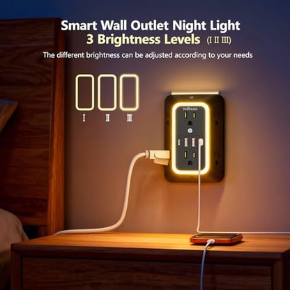 2 Pack Outlet Extender Power Strip, Multi Plug Outlet Surge Protector, 6 AC Surge Protector Outlets with 4 USB Ports (2 USB C) and Night Light, 1050J 3-Sided Wall Outlet for Home Travel Office -ETL