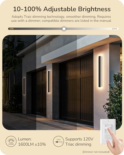 EDISHINE Outdoor Wall Light, Upgraded 2 Pack 39.4" LED Linear Modern Sconce
