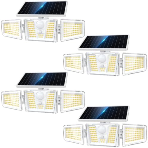 KOOPER Solar Flood Lights, 210 LED Motion Sensor Outdoor Lights, Solar Motion Lights Outdoor Waterproof, 3 Heads 300° Wide Angle Outdoor Security Lights for Yard Patio Garage Entryways, 4 Pack, White