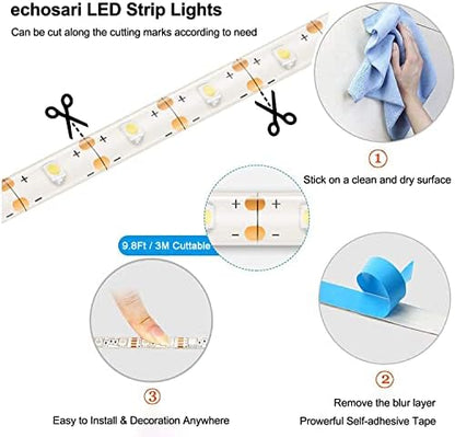 echosari 9.8FT 90Led RGB Strip Lights Battery Powered Remote Control, 8 Modes, Dimmable, Timer, Self-Adhesive, Cuttable, Waterproof, for TV Computer Monitor/Screen Decor (Pack of 3)