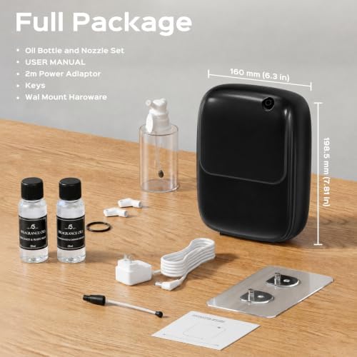 Waterless Essential Oil Diffuser — 3000sq.ft Smart Scent Air Machine with Cold Air Tech, App+Panel Control for Large Home Office Hotel Spa, Wall Mount 400ml (Black)