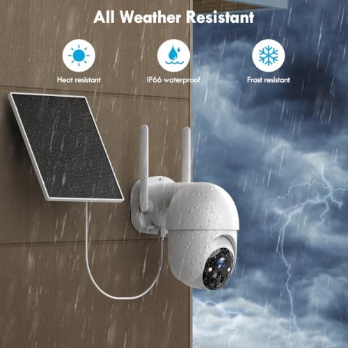 Poyasilon 2-Pack Solar Security Camera Wireless Outdoor, 2K, Color Night Vision, Two-Way Talk, Dual Spotlights, Cloud/SD Storage, 2.4GHz WiFi, Light White