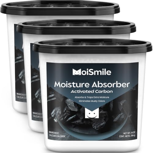 Large Moisture Absorber Buckets, 14 oz Each, Activated Carbon, 3 Pack