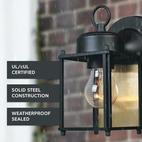 DESIGNERS FOUNTAIN Preston Outdoor Light Fixture, 8 Inch Exterior Wall Lantern Sconce for Front Door, Patio and Porch, Black, 1161-BK (Pack of 6)