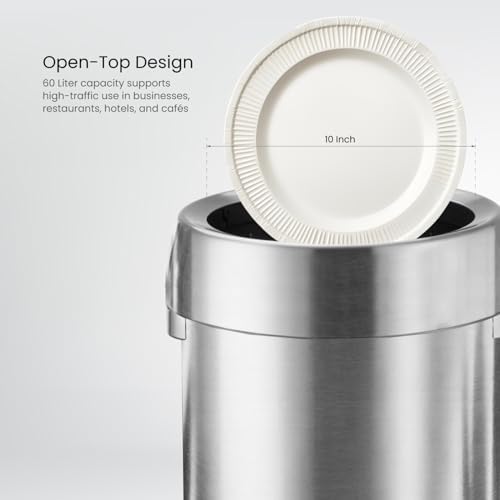 Home Zone Living 16 Gallon Commercial Trash Can with Removable Open Top Lid