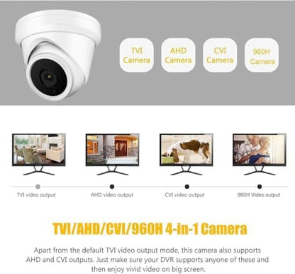Real HD 4K 8MP Turret Dome TVI CVI AHD Analog 4 in 1 CCTV Security Camera, 65ft IR Night Vision, 2.8mm 100° Wide Viewing Angle, Outdoor, Full Metal Housing, ONLY Compatible with 8MP 4K DVR
