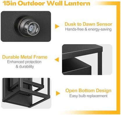 Dusk to Dawn Outdoor Wall Light 15in Waterproof Large Porch Sconce
