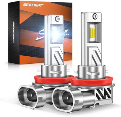 SEALIGHT H11/H9/H8 Light Bulb, 1000% Brighter than Origin, 6500K Output Canbus Ready, IP68 Waterproof, 80000Hrs Lifespan, 1：1 Size Installation, Pack of 2