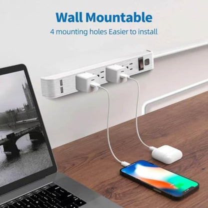 TiFFCOFiO Power Strip Surge Protector, 6 Outlets with 2 USB Ports