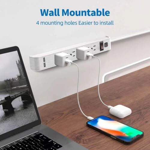 TiFFCOFiO Power Strip Surge Protector with 6 Outlets & 2 USB Ports, 14 AWG