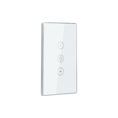 Smart Dimmer Switch,4.65 X 2.83 X 1.3 Inches,Aluminum Frame,Need Neutral Wire,2.4GHz,Tuya/Smart Life App/Alexa,2.5D Curved-Edge Tempered Glass Panel,White