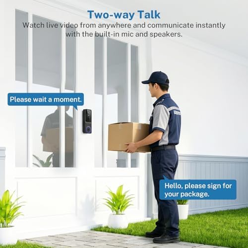 1080p Wireless Wi-Fi Video Doorbell Camera with Smart Human Detection, Night Vision, Two Way Audio, Cloud Storage, Support 2.4G WiFi Only