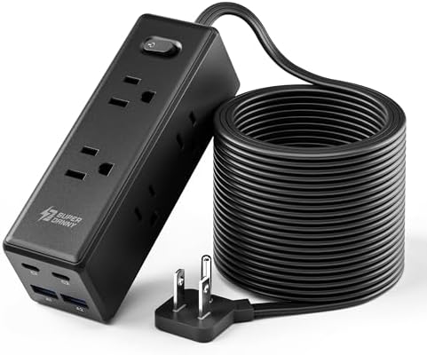 SUPERDANNY 15Ft Extension Cord with Multiple Outlets, Flat Plug Power Strip