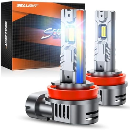 SEALIGHT H11/H8/H9/H16 LED Fog Bulbs, 80,000LM 15X Ultra Bright with 25000RPM Fan H11 Light Bulbs 1:1 Design, 6500K Cool White, CANBUS Ready, 3-Min Play-N-Plug, Pack of 2