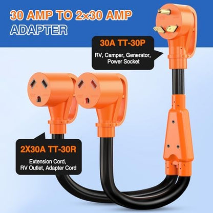 Nilight 30 Amp RV Y Splitter Adapter Cord 10 AWG NEMA TT-30P TT-30R