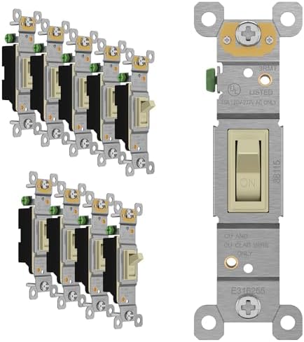 ENERLITES 10 Pack Toggle Light Switch, Single Pole Wall Switch, Ivory