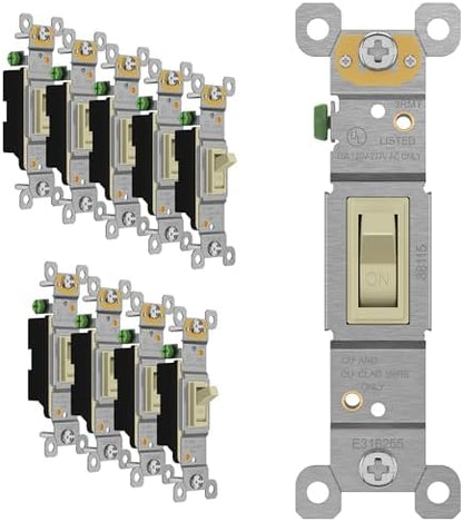 ENERLITES 10 Pack Toggle Light Switch, Single Pole Wall Switch, Ivory