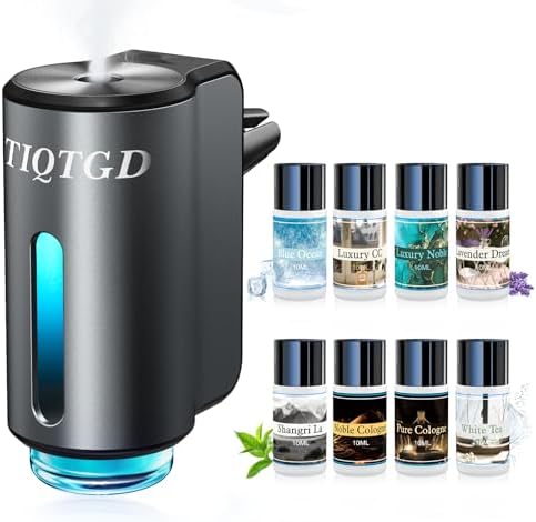 Smart Car Air Freshener, Car Air Freshener Diffuser with 3 Adjustable Modes, Rechargeable Aromatizante para Carro with 8pcs Essential Oil, Long-Lasting, Grey